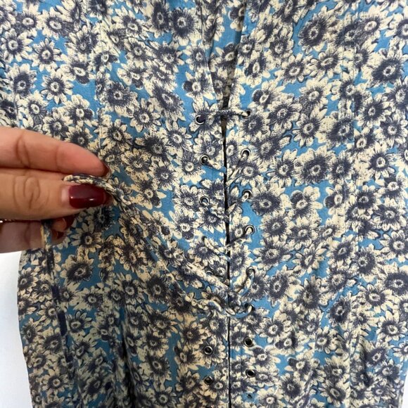 Free People Laced Up Mini Dress Medium Blue Black  Bohemian Cottagecore Boho - Picture 9 of 14